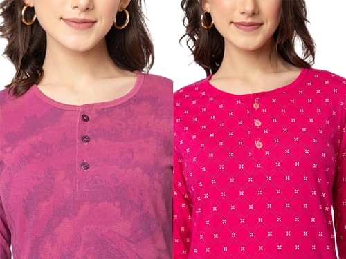 Image of Women Regular Fit Henley All Over Print T-Shirt (Combo of 2) | Small-5XL