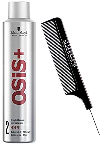 Schwarzkopf OSIS + FREEZE FINISH 2 Strong Hold Hairspray, MEDIUM CONTROL (with Sleek Steel Pin Tail Comb) (9.1 oz/258 g)
