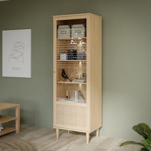 Forte CALASETTA Vitrine 60, Boho-Vitrinenschrank mit Rattangeflecht, 1-türig, Holzwerkstoff, Elegancia Eiche | Technorattan, 60,4 cm breit x 198,5 cm hoch x 41,4 cm tief Forte CALASETTA Vitrine 60, Boho-Vitrinenschrank mit Rattangeflecht, 1-türig, Holzwerkstoff, Elegancia Eiche | Technorattan, 60,4 cm breit x 198,5 cm hoch x 41,4 cm tief