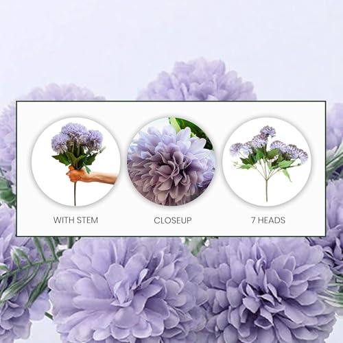Image of Art Street Artificial Chrysanthemum Flower Bunch| Silk Purple Hydrangea Flower for Home| Bedroom, Living Room & Office Decoration |11 Inch (Without Vase)