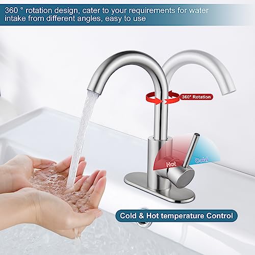 Midanya Brushed Nickel Single Handle Bathroom Sink Faucet, Wet Bar Pre-Kitchen Farmhouse Rv Small Vanity Faucet With 360°Rotation Spout With Deck Plate, Supply Hoses And Drain Stopper #TOP2