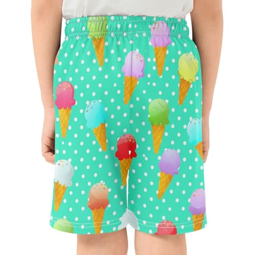 J JOYSAY Polka Dot Icecream Teal Boys Athletic Shorts Kids Youth Casual Shotrs with Pockets Elastic Waistband3