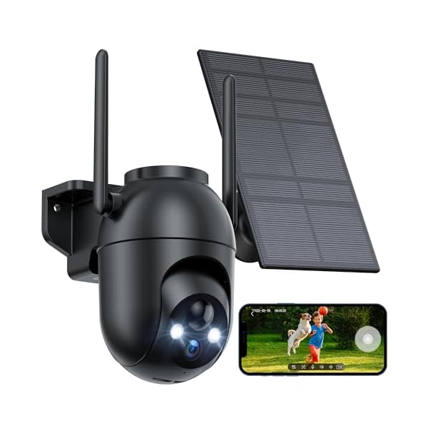 Security Cameras Wireless Outdoor: Solar Cameras for Home Security Battery Wifi Cameras Outside Surveillance Camera PTZ 360° CCTV Camera System with Color Night Vision Motion Sensor Alarm(Not 5G Wifi)