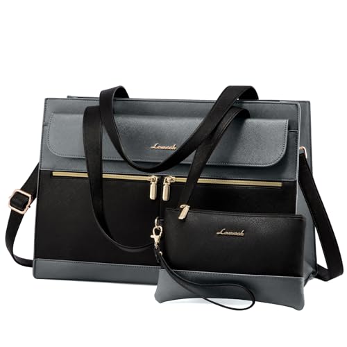 Image of LOVEVOOK Laptop Tote for Women - 15.6 Inch Professional Leather Computer Briefcase - Waterproof Shoulder Bag - Large Capacity Business Teacher Office Bag - Crossbody Purse