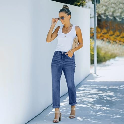 Boyfriend Jeans for Women Straight Leg High Waisted Cropped Jeans Trendy Stretch Distressed Ripped Jean Denim Capris2