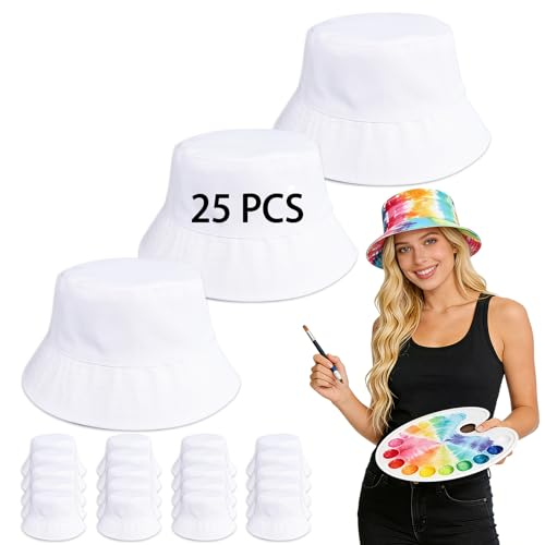 25 PCS Cotton White Hats for tie dy Bucket Hats Bulk White Items for tie dye Men and Women Suitable for Beach Fishing Outdoor Camping and Everyday Wear