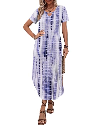 Image of Zeagoo Womens Maxi Summer Dress with Pockets Casual Short Sleeve Sundress Trendy 2026 Curve Hem Long Dress