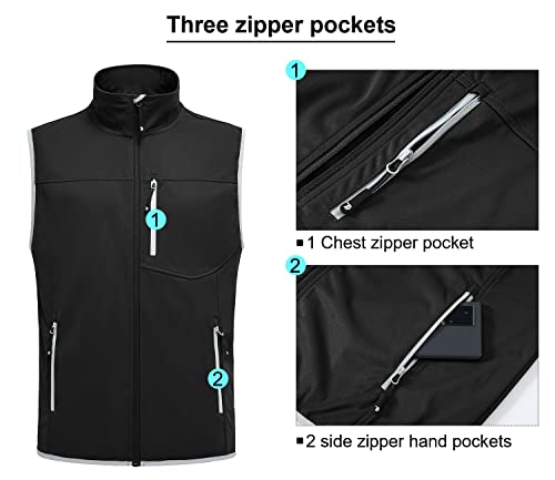 Gopune Men's Lightweight Softshell Vest, Windproof Sleeveless Jacket For Travel Hiking Running Golf Black,L #TOP4
