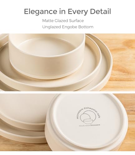Image of TheTerra Ceramic Dinnerware Sets for 8, 24 Pieces Handmade Reactive Glaze Plates and Bowls Set, Scratch Resistant Dish Set, Oven & Microwave & Dishwasher Safe, Matte Ice Cream