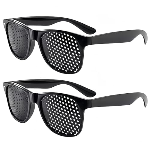 VNIDJGB 2 occhiali con foro stenopeico, con griglia per rilassamento, piccoli fori, occhiali unisex per adulti e bambini (nero)