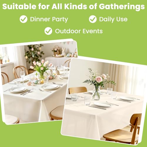 Image of Mulbozy 4 Pcs Ivory Plastic Table Cloth Disposable, 54 x108 Inch, Beige