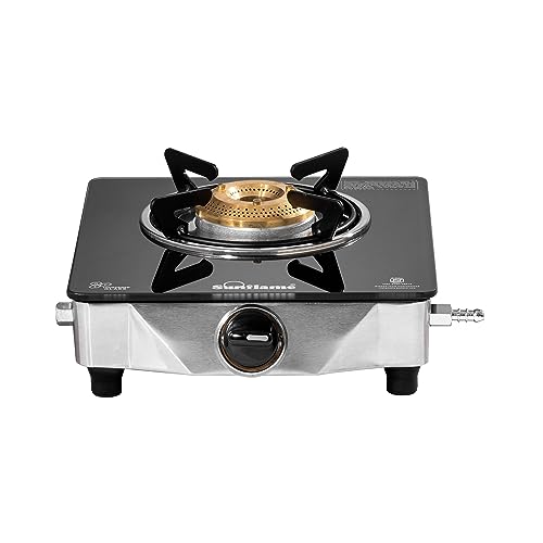 Sunflame One Burner Glass Top Gas Stove | Jumbo Burner Gas Stove | 2-Years Product coverage | Manual Ignition | Heavy Duty Pan Support | PAN India Presence | Silver