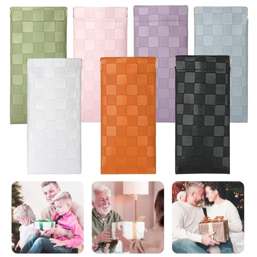 Image of Sightor Sunglasses Case, 2 Pcs Soft Eyeglass Cases Checkered Sunglass Case Portable Squeeze Top Leather Glasses Pouch
