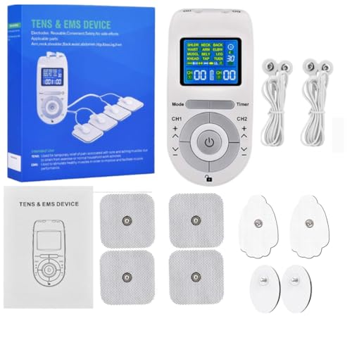 Image of Agam TENS & EMS Unit Muscle Stimulator – Dual Channel Electric Pulse Massager with 12 Modes & 8 Electrode Pads – Battery Operated TENS Machine for Pain Relief on Back, Neck, Shoulder, Legs
