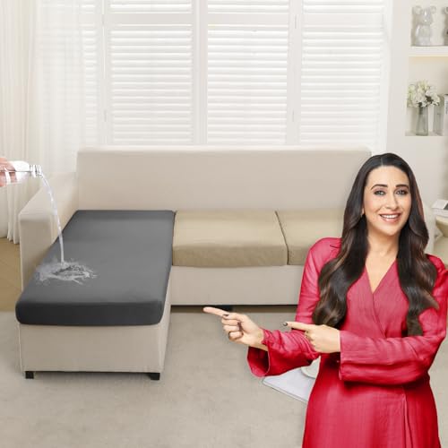 Image of HOKIPO 100% Waterproof Elastic 140gsm Chaise Cover Sectional Couch Covers for L Shaped Sofa, 1 Piece Chaise Cover, Dark Grey (AR-5355-DGRY)