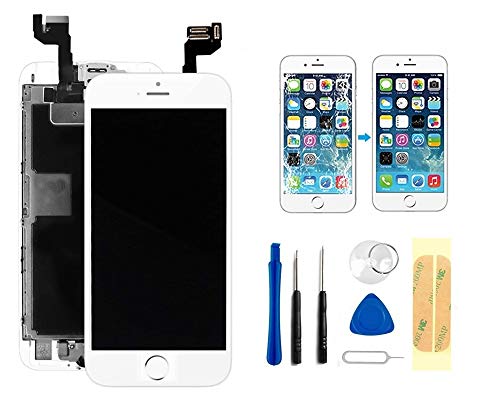 Master Screen for iPhone 6s Screen Replacement White Touch Display LCD Digitizer Full Assembly with Front Camera Proximity Sensor Ear Speaker Home Button and Repair Tool Kit (4.7 Inch)
