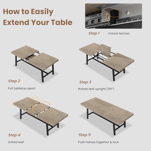 Image of GarveeHome 63-83 inch Extendable Dining Table, Industrial Rectangular Dining Room Table for 6-8 People, Expandable Kitchen Table with Heavy Duty Metal Frame for Dining Room, Kitchen & Parties, Grey
