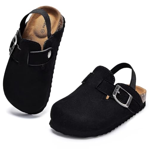 Image of Torotto Kids Suede Clogs Toddler Boys Girls Cork Footbed Clogs with Arch Support & Adjustable Straps for Indoor & Outdoor