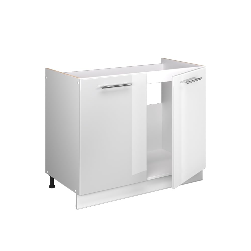 Vicco Meuble Bas sous-évier Fame-Line, Blanc Brillant/Blanc, 100cm | sans PT, à combiner avec d'autres modules de la série Fame-Line