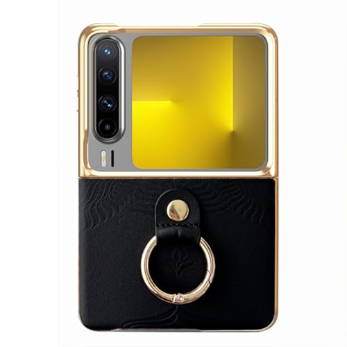 Genuine Leather Case for Huawei Pura X, Ultrathin Electroplated Case Light Luxury Business Shockproof Cover,Black,Pura X