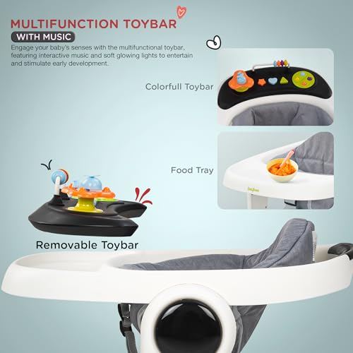 Image of Baybee 2 in 1 Baby Walker for Kids with Adjustable Height & Wheel Lock | Activity Push Walker for Baby with Musical Toy Bar & Stopper | Kids Walker Baby 6-18 Months Boy Girl (Black)