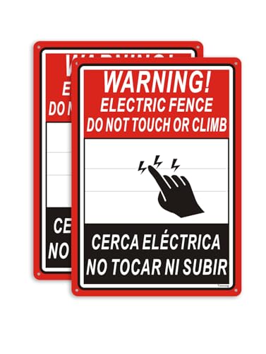 Caution Warning Electric Fence Bilingual Do Not Touch Or Climb Cerca Electrica No Tocar Ni Subir Signs 14x10 inches Metal Reflective Sturdy Rust Aluminum Weatherproof Easy To Install 2 Pack