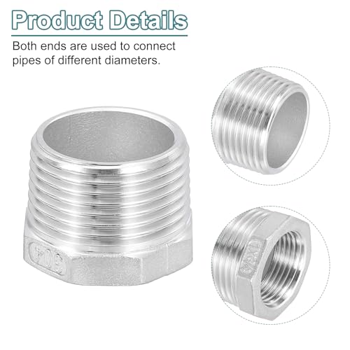 Image of uxcell 3Pcs 1 inch Male to 3 /4 inch Female NPT 304 Stainless Steel Reducer Hex Bushing, Reducing Cast Pipe Adapter Fitting for industrial, oil /gas, water, HVAC, and plumbing systems