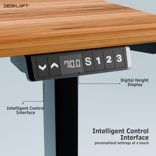 Image of Height Adjustable Electric Desk Table | Motorized Sit Stand Workstation with Walnut Wood Grain Desktop | Ergonomic Computer Table for Home Office (Black Frame & Brown Top, 1200 x 600 mm)