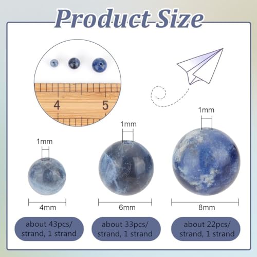 OLYCRAFT About 90~100Pcs Natural Sodalite Beads 4mm 6mm 8mm Blue Sodalite Stone Beads Round Natural Gemstone Bead Spacer Loose Beads with 1mm Hole for DIY Bracelet Necklace Earrings Jewelry Making - Image 2