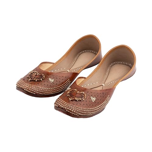 Image of KORAKARI Women's Traditional Ethnic Amber Punjabi Jutti, Leather Flat Comfortable Mojaris for Girls