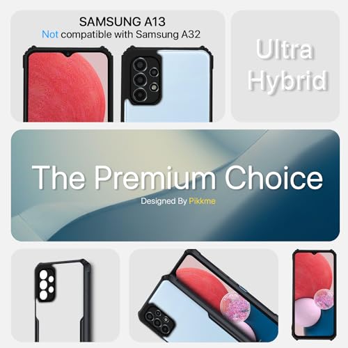 Image of Pikkme Samsung Galaxy A13 4G / A13 5G Back Cover | Crystal Clear Transparent Back | Ultra Hybrid | Full Camera Protection | Raised Edge | Bumper Back Case (Black)
