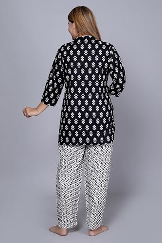 Image of NISHIRE Cotton Night Dresses for Women (Printed Night Suit Set of Top & Pyjama Pant)