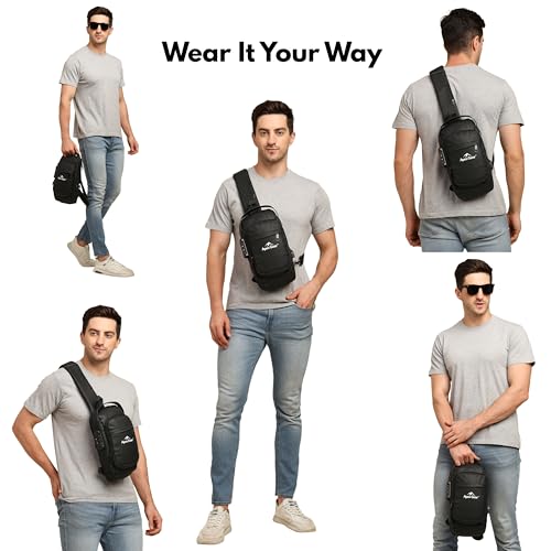 Image of Apex Gear Water-Resistant Anti-Theft Crossbody Bag with USB Charging Port, Stylish Sling Bag for Men Chest Shoulder Daypack for Travel & Daily Use - Black