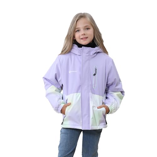 Girls Waterproof Winter Ski Jacket Warm Fleece Lined Windproof Snow Coat with Hood for Outdoor Adventure Starlight Purple 11-12