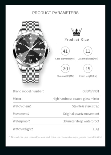 Image of OLEVS Watch for Men Diamond Business Dress Analog Quartz Stainless Steel Waterproof Luminous Date Two Tone Luxury Casual Wrist Watch Blue