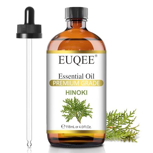EUQEE Hinoki Essential Oil 118ml/4Fl Oz Japanese Hinoki Oil Premium Natural Wood Scent Aromatherapy Oil with Glass Dropper for Meditation Skincare Diffuser DIY Soap Home Spa