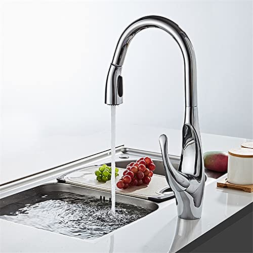 Robinet de cuisine extractible en chrome mitigeur d'évier rotatif à trou unique