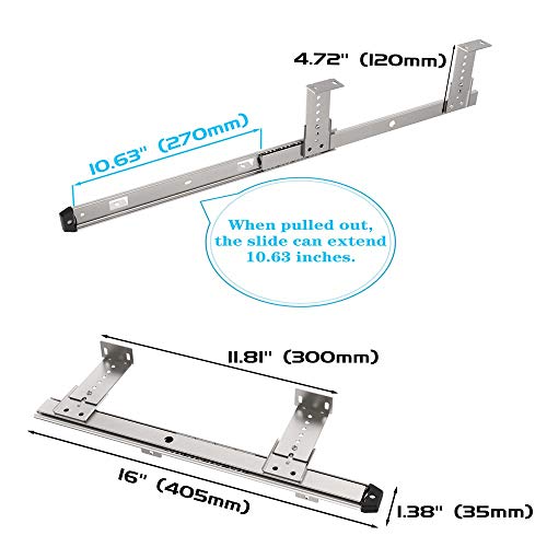 Frmsaet Heavy Duty 12/14/16/18 Inches Thickness Steel Construction Ball Bearing Keyboard Slides Keyboard Drawer Slides Tray Accessories Cabinet Furniture Hardware Rails (16 Inches, Silver) #TOP3