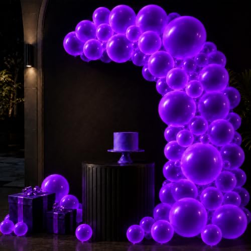 Image of 100 Pcs UV Neon Purple Balloons 12 inch Neon Party Supplies, Balloons, Glow in the Dark for Birthday, Graduation, Baby Shower,Wedding, Anniversary Valentines Party Decorations