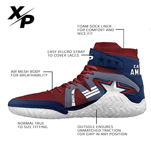 Xtreme Pro Captain America Adult Wrestling Shoe's Air Mesh | Easy Straplace Cover | Foam Sock Liner (Red/Blue/White, Size 12) #TOP4