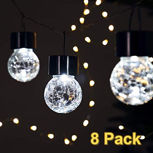 GIGALUMI Hanging Solar Lights, 8 Pack Solar Hanging Lights Outdoor, Crackle Glass Decorative