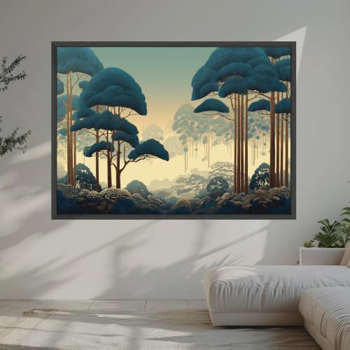 Peinture à l'huile forêt bleue pour créer un salon apaisant et chic