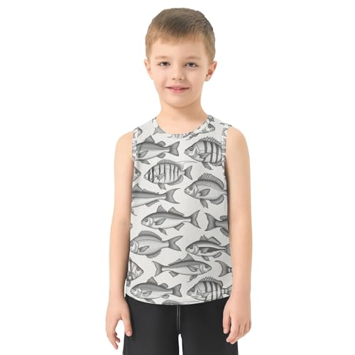 J JOYSAY Black White Fish Boys Tank Top Sleeveless Muscle Shirts Quick Dry Sport Workout Active Kids T-Shirts 3-15T2