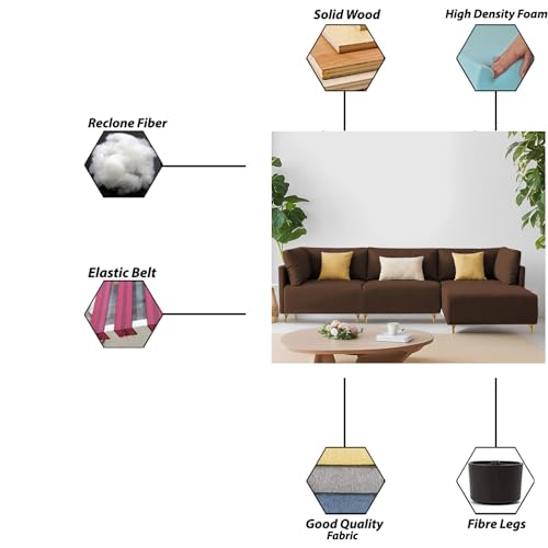 Image of Carina RHS 4 Seater L Shape Sofa Set for Living Room (Brown Fabric) Premium Fabric Sofa