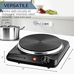 OVENTE Electric Countertop Single Burner, 1000W Cooktop with 7.25 Inch Cast Iron Hot Plate, 5 Level Temperature Control, Compact Cooking Stove and Easy to Clean Stainless Steel Base, Black BGS101B - Image 4