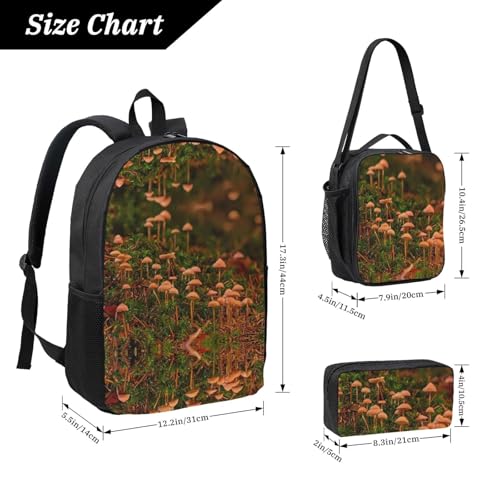 Mochila escolar de hongos de 3 piezas con lonchera y estuche negro 4