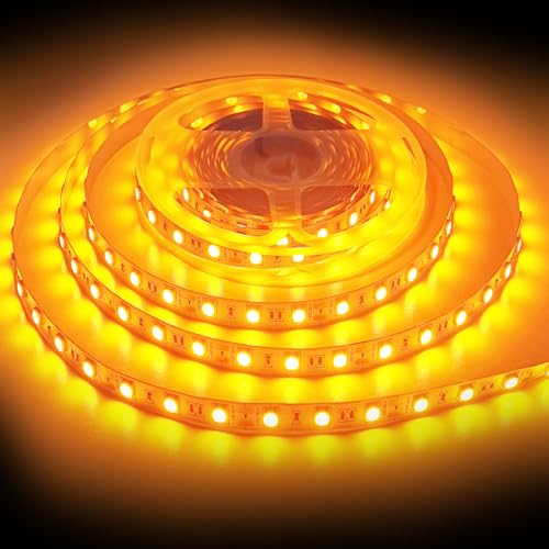ShineBurky LED Strip 5M Gelb, LED Streifen 12V Lichtband Selbstklebend 300LEDs SMD5050 Beleuchtung Lichtband Strips Flexibel for Leiste Küche TV DIY Deko, Kein Netzadapter