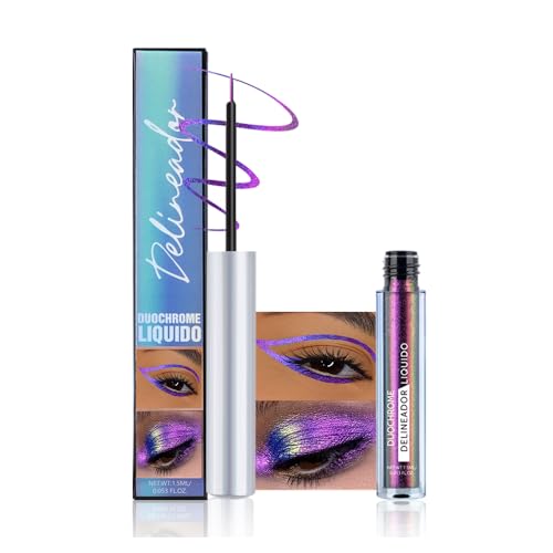 Delineador líquido con cambio de color violeta a azul