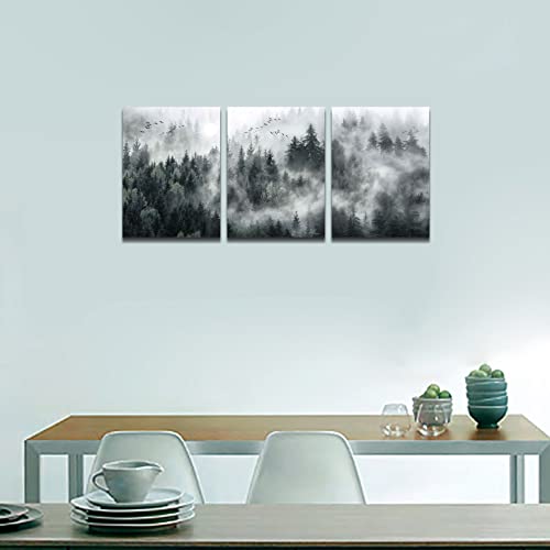 Mhartk66 Canvas Wall Art For Living Room Modern Wall Decorations For Bedroom Foggy Forest Trees Landscape Wall Painting Office Wall Decor Ready To Hang Framed Wall Pictures Home Decor 12X16 3 Panels thumb #5