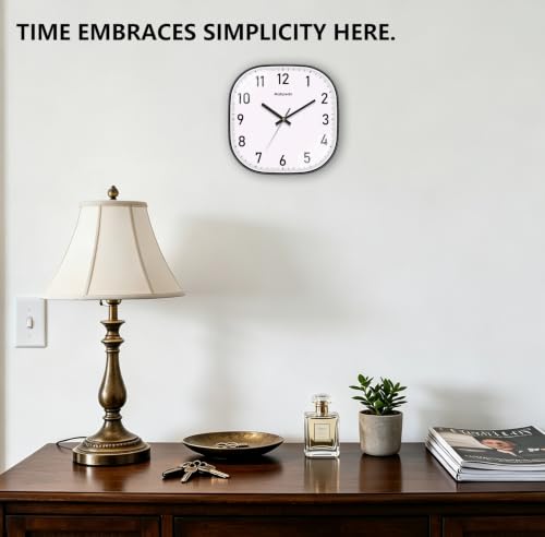 Image of 14Inch Wall Clock, Black Square Silent Non Ticking Analog Clock